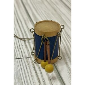 Vintage Christian Ulbricht Christmas Ornament Wood Drum 1.5" West Germany Label